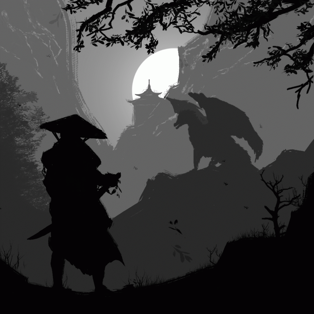 Illustration Dragon noir et blanc